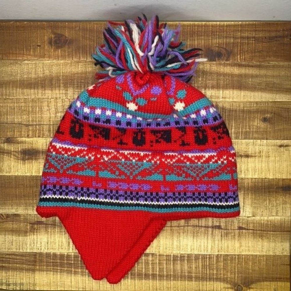 Vintage Murray Merkley Handmade Knitted Wool Beanie With Ear Flaps RARE
